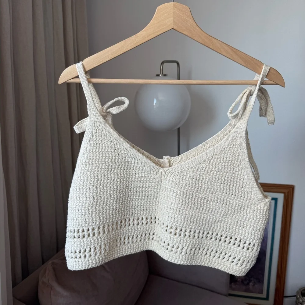 Knit Tie-Strap Top, Cream, Zara, M - Picture 3 of 6